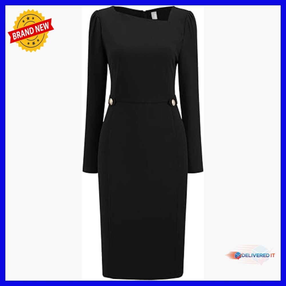 Long Sleeve Pencil Dress for Work, Semi-Formal Sheath, Polyester Blend - Picture 1 of 6